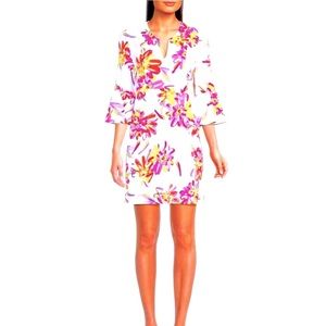Jude Connally NEW Kerry Floral Print Split V-Neck 3/4 Bell Sleeve Shift Dress